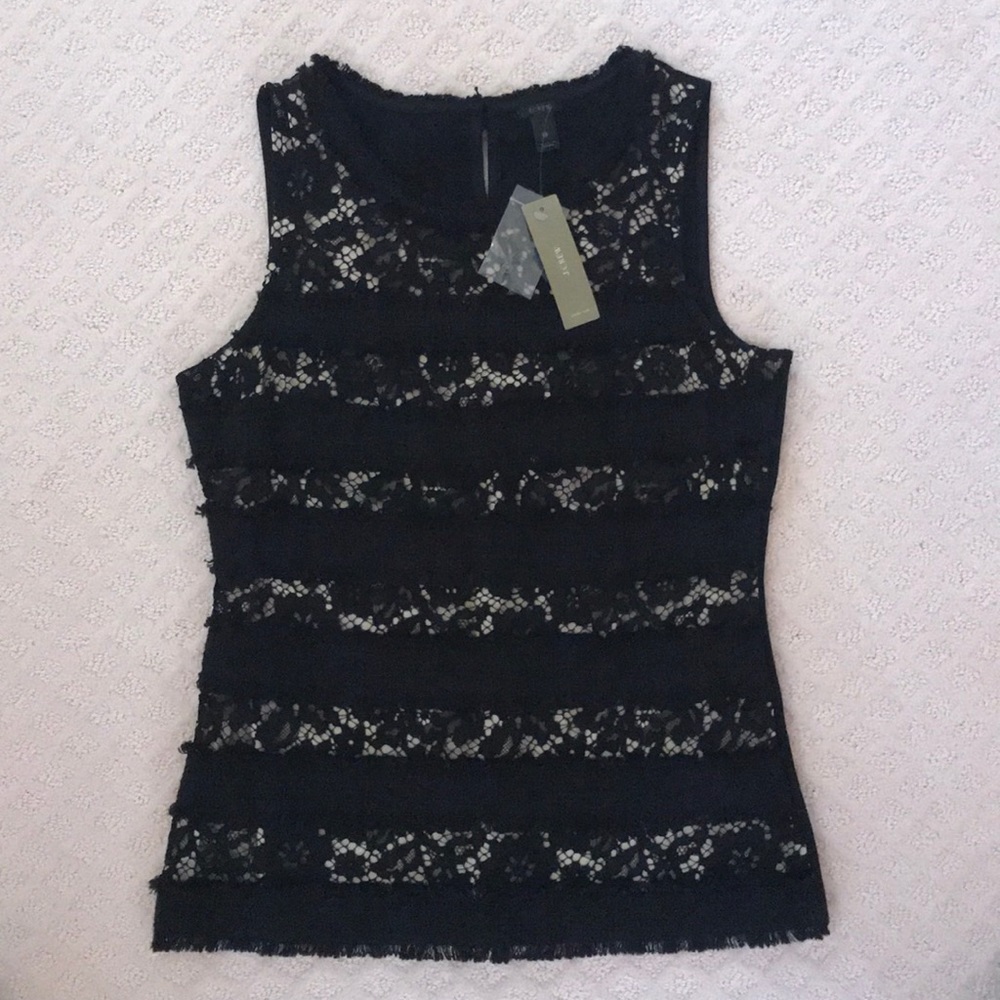 J Crew Black and Cream Mixed Fabric Shell